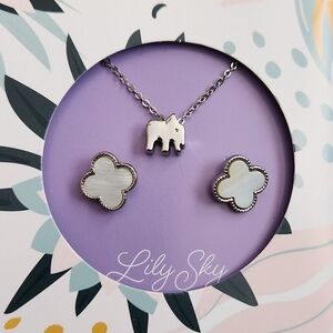 LILY SKY Elephant Silver Tone Necklace & Earrings Set